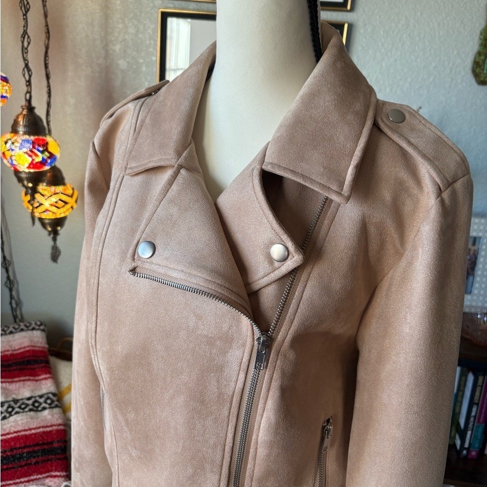 BB Dakota by Steve Madden XL Moto‎ Faux Suede Jacket in Taupe Beige - Picture 4 of 13